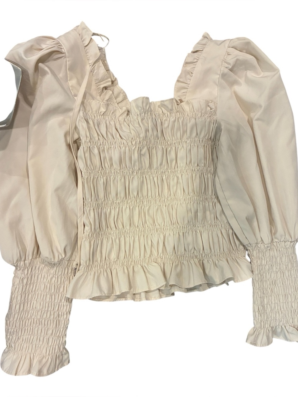 Coquette Milk&Honey Blouse Smocked cream long puff sleeves w/ ruffle Square Neck